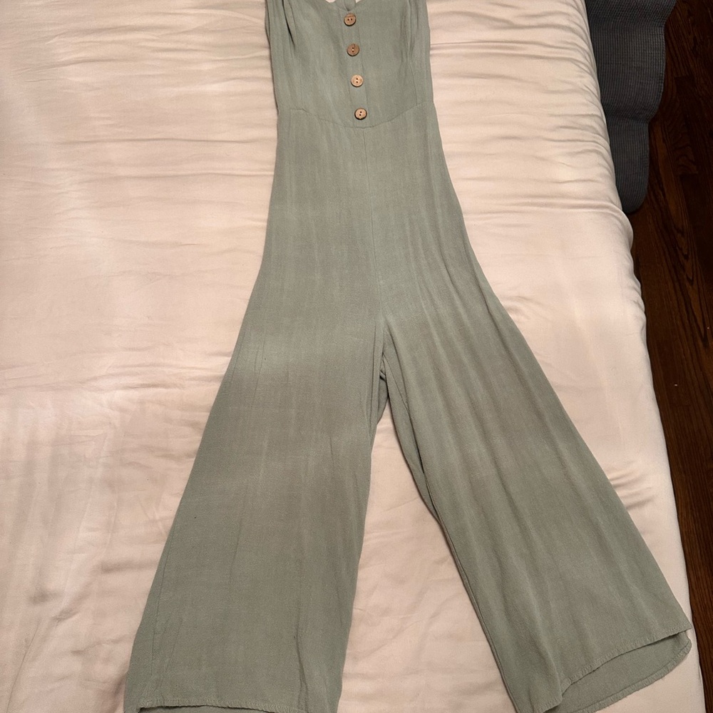 Newbury Kustom Light Green Button-Front Jumpsuit - Picture 2 of 5